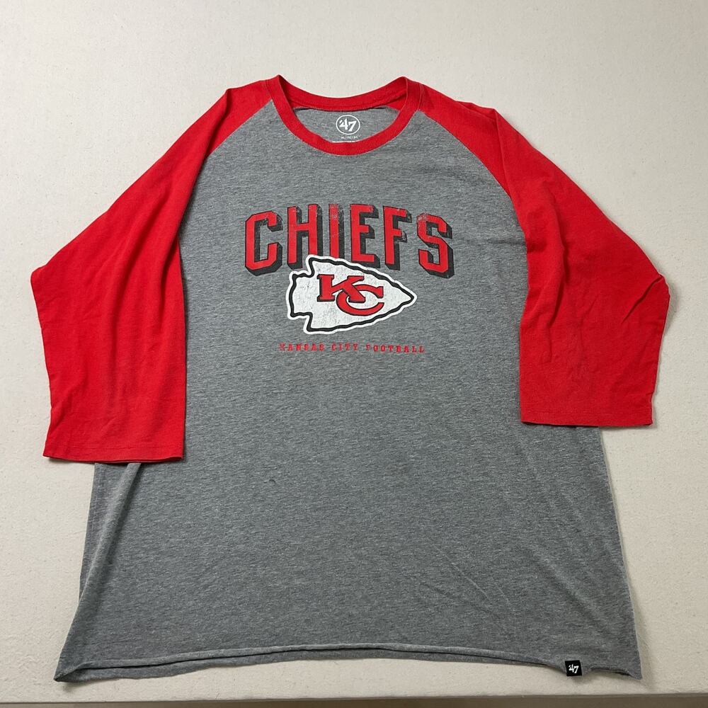 Chiefs Kansas City '47 Brand T Shirt Adult XL Gray 3 Quarter Sleeve